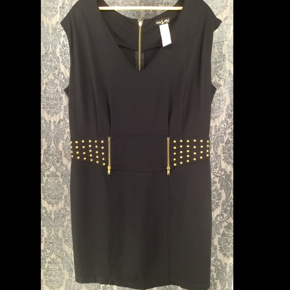 3X Baby Phat , Black Dress V-Neck With Gold Studs - Picture 3 of 9